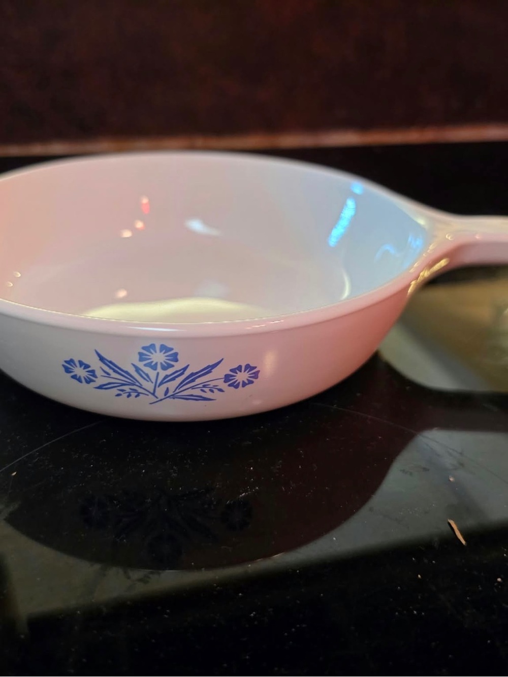 Corning ware Cornflower White Ceramic Pan with handle 7”